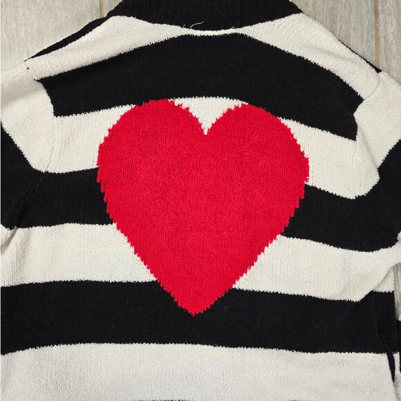 Betsey Johnson Sweater Small Striped Heart Chunky Knit Open Front - Picture 4 of 4